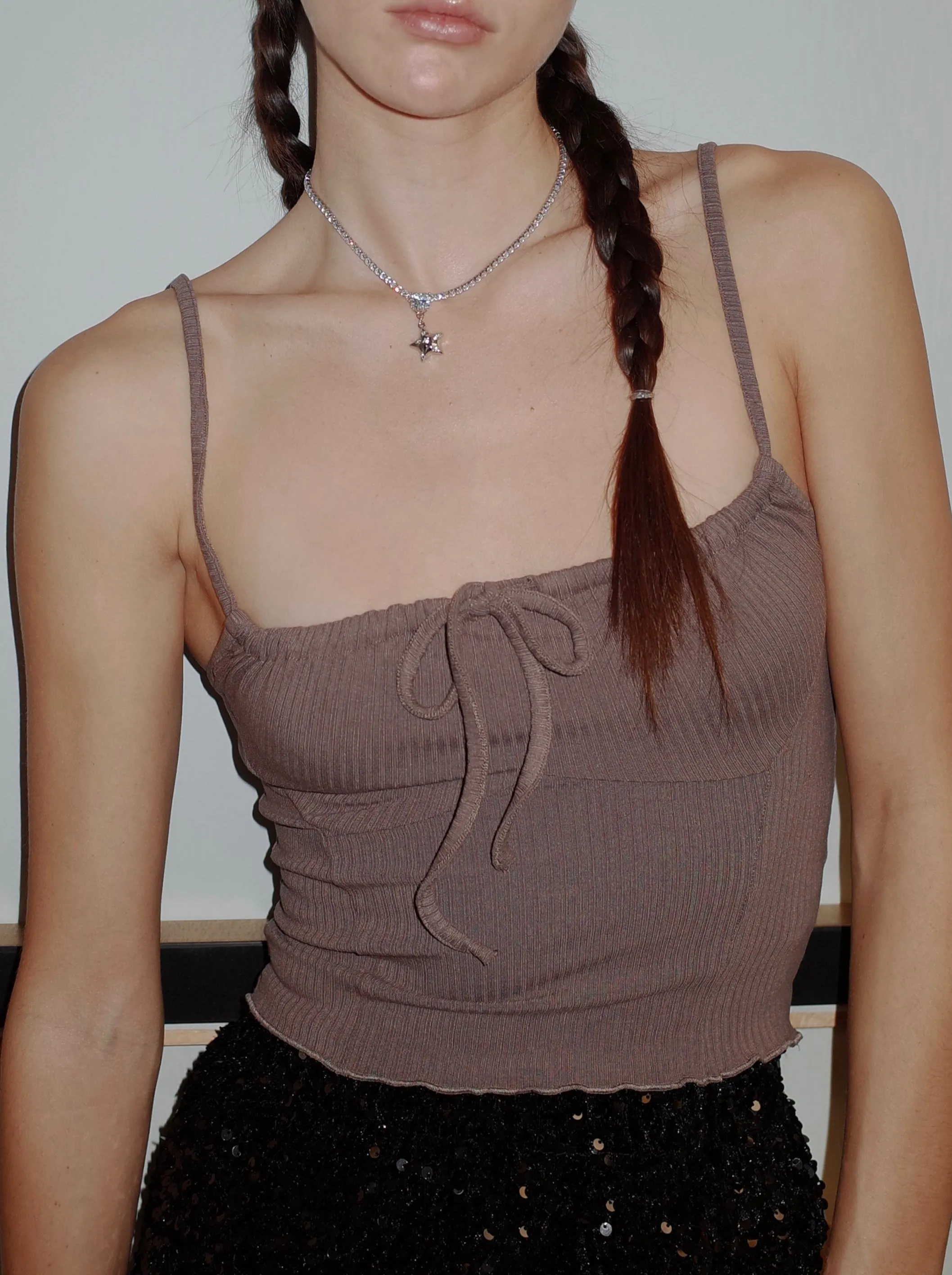 Brown Front Tie Tank Top sold by PROD Bldg