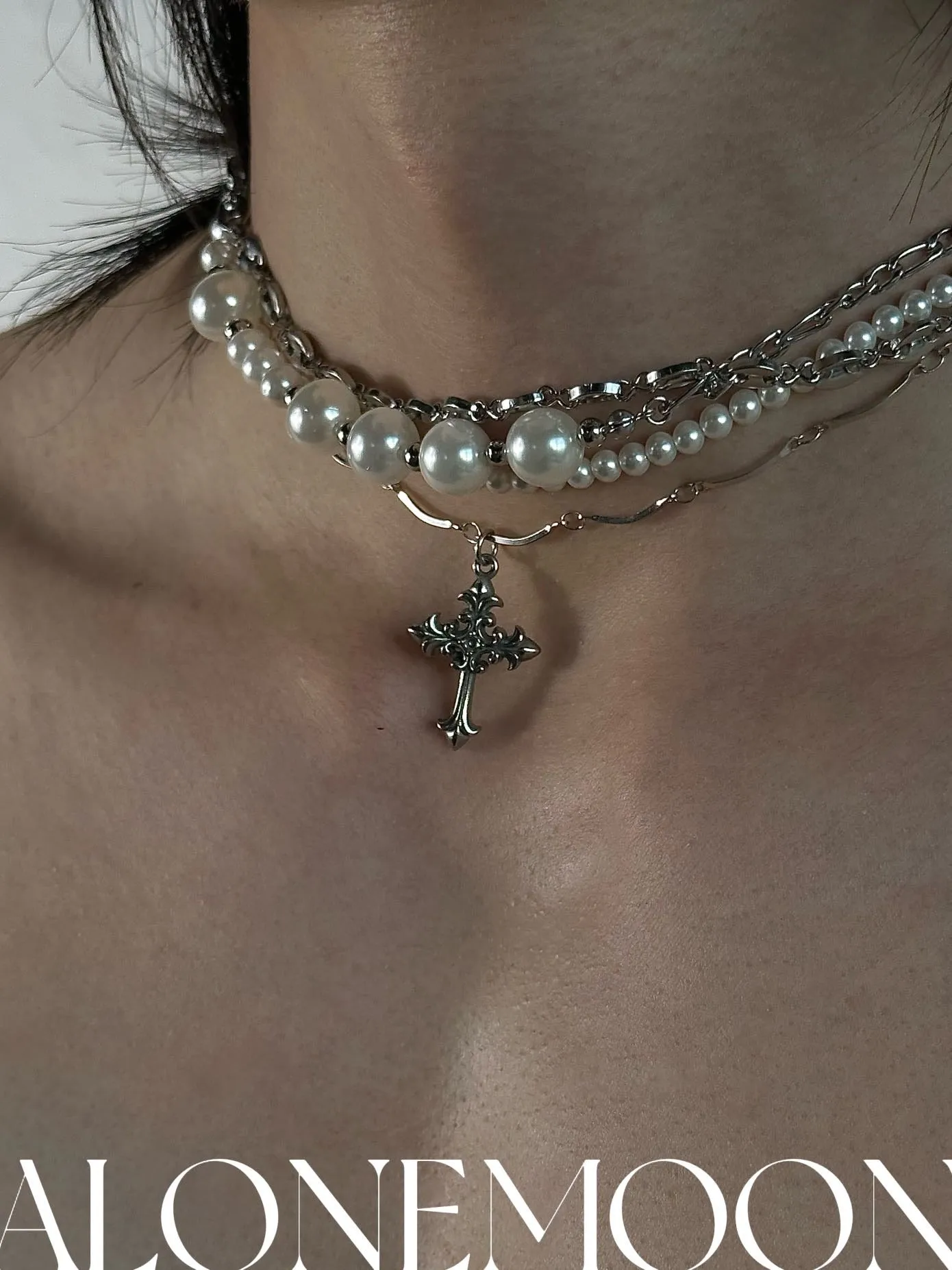 Multilayered Cross Pearl Necklace sold by PROD Bldg product image thumbnail 2