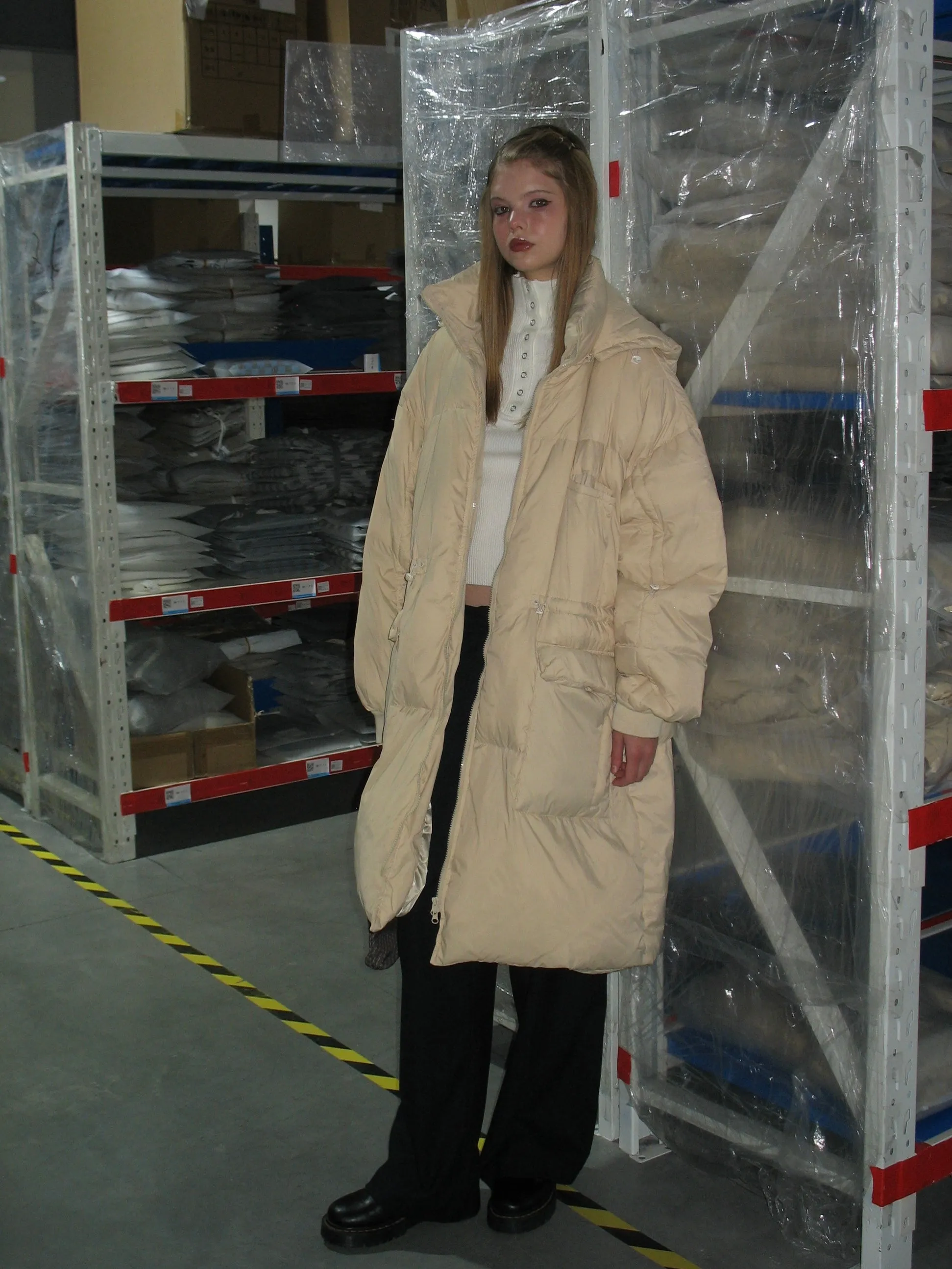 Beige Hooded Long Down Jacket sold by PROD Bldg product image thumbnail 2
