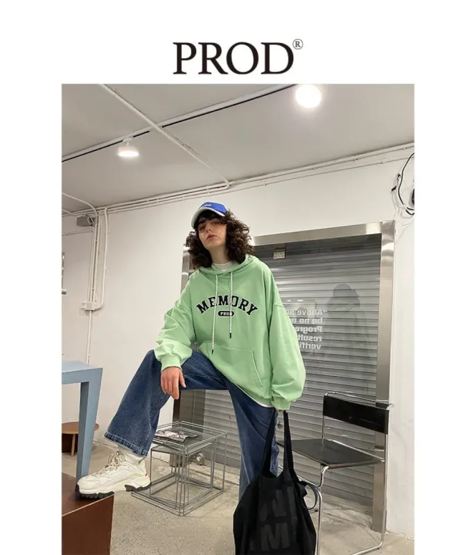 Loose Fit Memory Letters Embroidered Hoodie / Honeydew Green sold by PROD Bldg