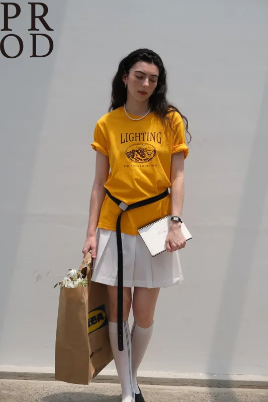 Lighting Graphic Basic Short Sleeve T-Shirt / Yellow sold by PROD Bldg