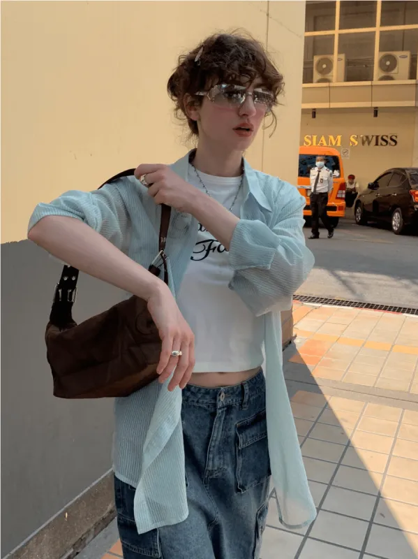 Summer Casual Stripped Blouse / Sage Green sold by PROD Bldg