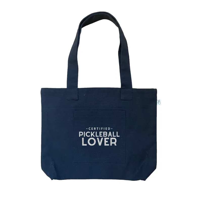 Midi Everything Bag - Navy with Silver Glitter Certified Pickleball Lover sold by Quilted Koala