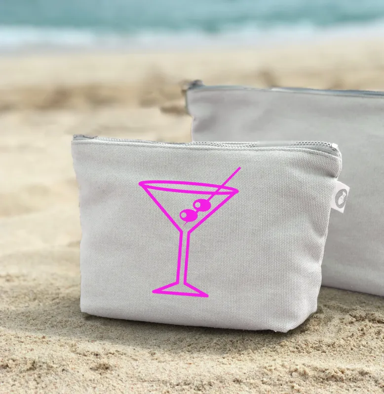 Makeup Bag Natural with Pink Matte Martini Glass sold by Quilted Koala