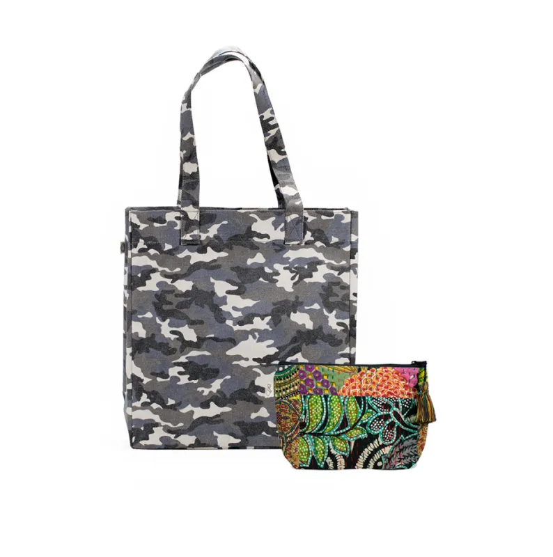 Grey Camo Upright Bag with Dark Multi Boho Makeup Bag (Only $50 with code: GIFT50) sold by Quilted Koala
