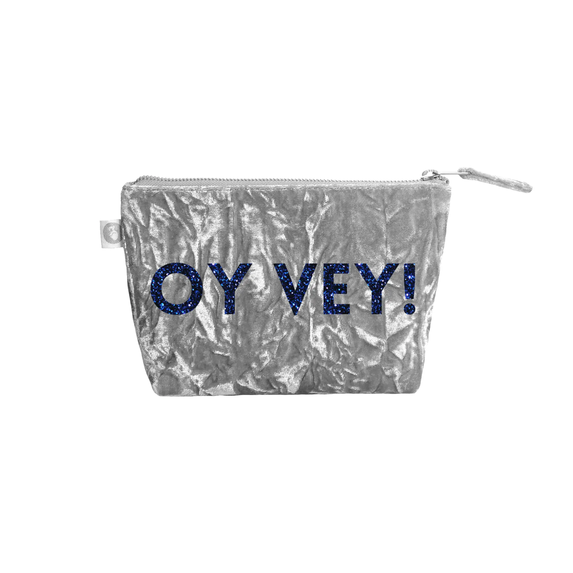 OY VEY! Grey Crushed Velvet & Blue Glitter Makeup Bag sold by Quilted Koala