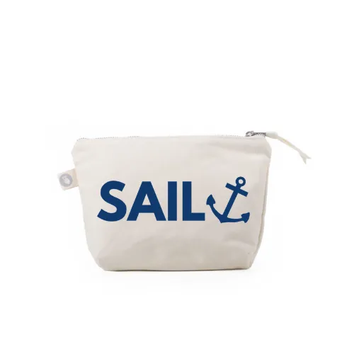 Makeup Bag Natural with Navy Matte SAIL Anchor sold by Quilted Koala