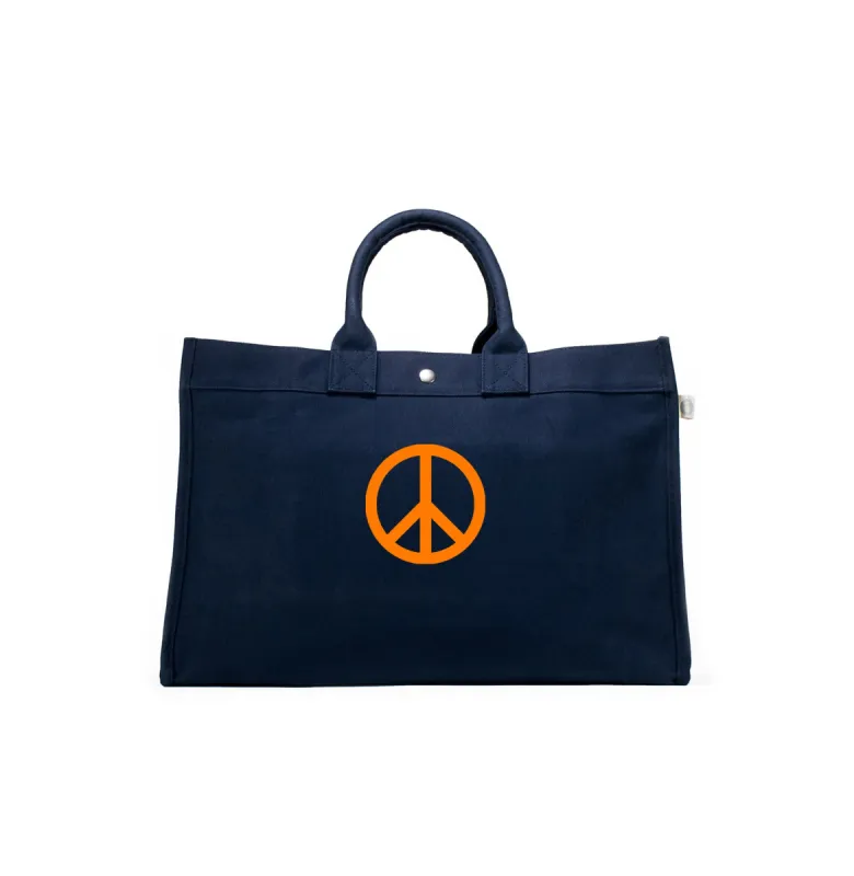 East West Bag: Navy with Neon Orange Matte Peace Sign sold by Quilted Koala