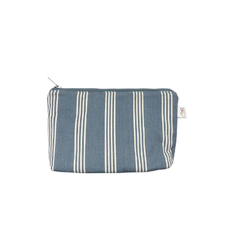 Koala Basics: Makeup Bag: Blue Ticking Stripe sold by Quilted Koala