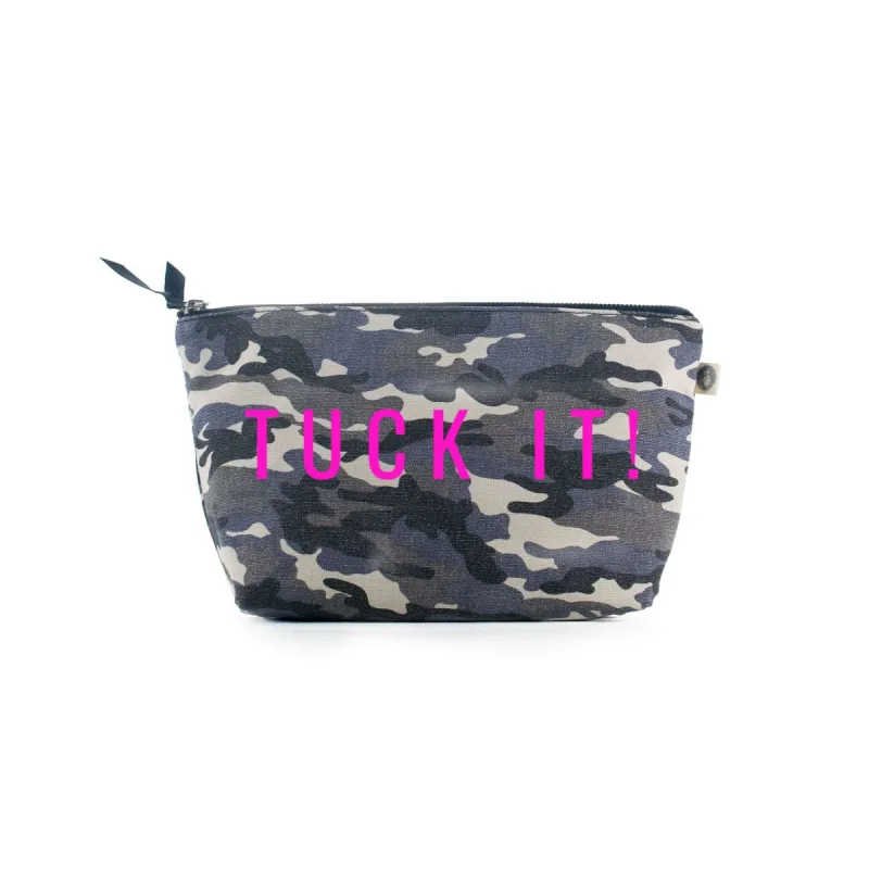 Clutch Bag Grey Camouflage with Neon Pink Tuck It! sold by Quilted Koala