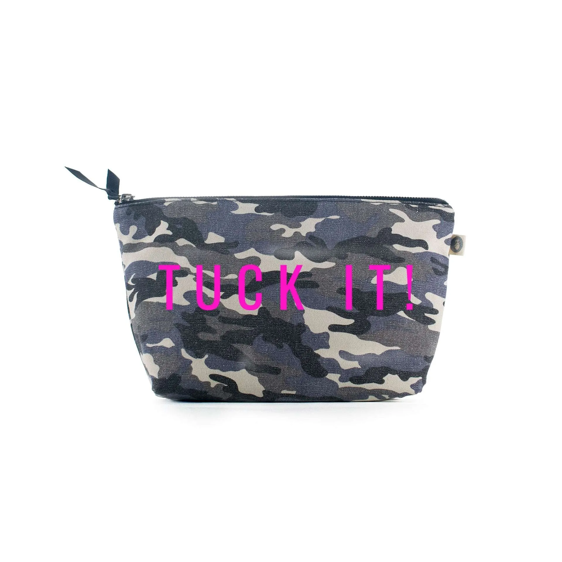 Clutch Bag Grey Camouflage with Neon Pink Tuck It! sold by Quilted Koala