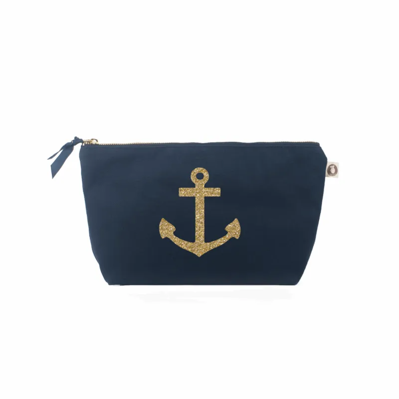 Clutch Bag: Navy with Gold Anchor sold by Quilted Koala