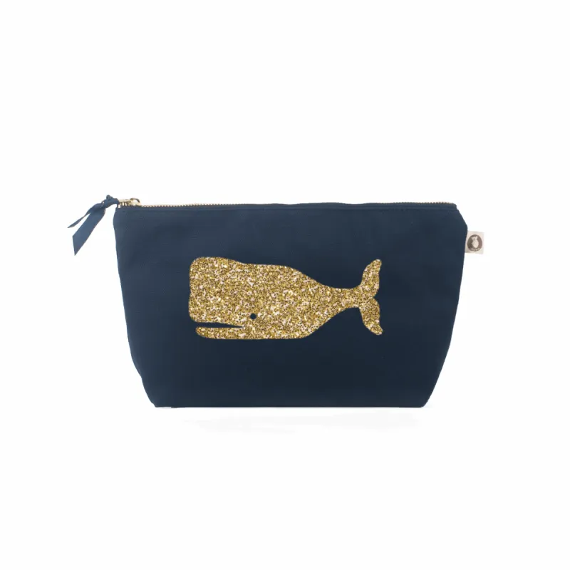 Clutch Bag: Navy with Gold Whale sold by Quilted Koala