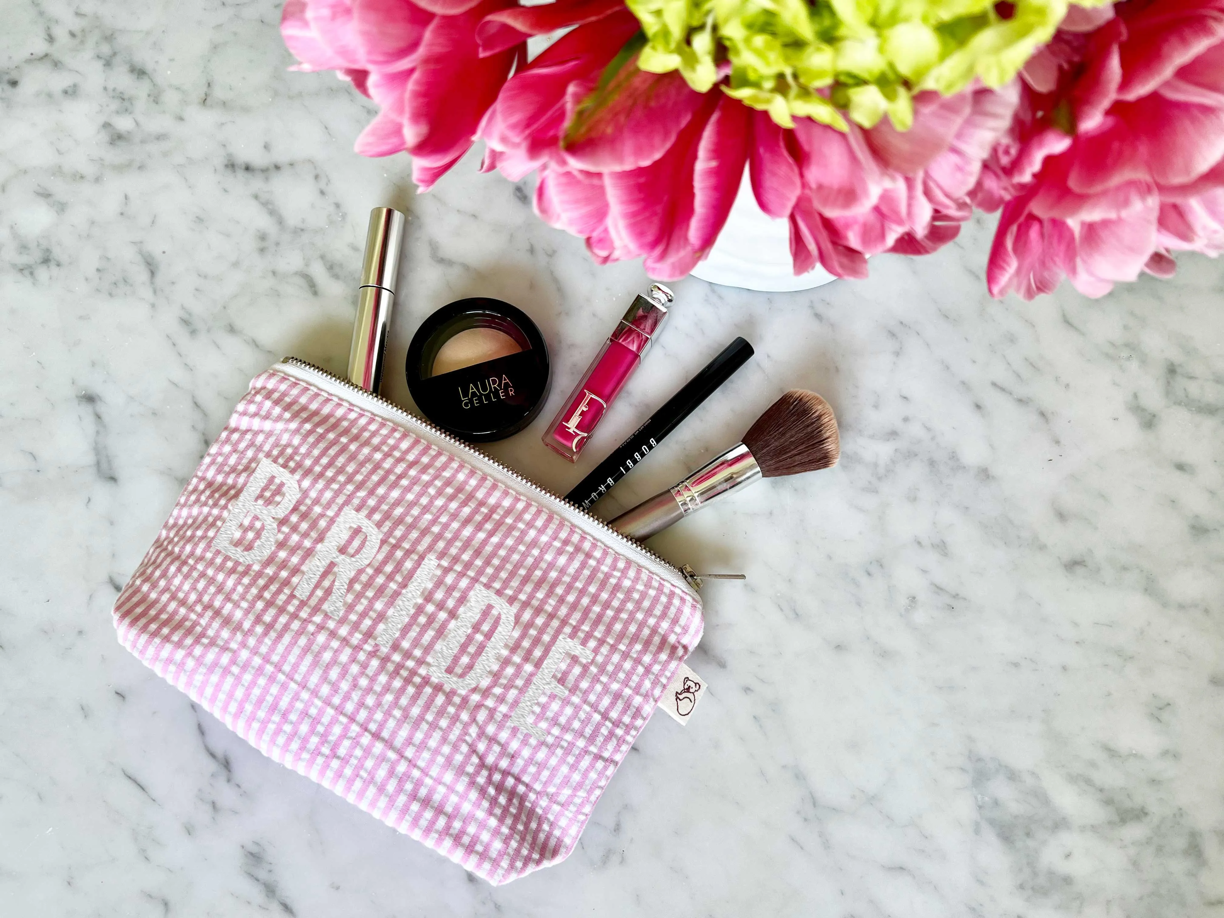 Makeup Bag: Pink Seersucker BRIDE ALMOST GONE! sold by Quilted Koala product image thumbnail 2