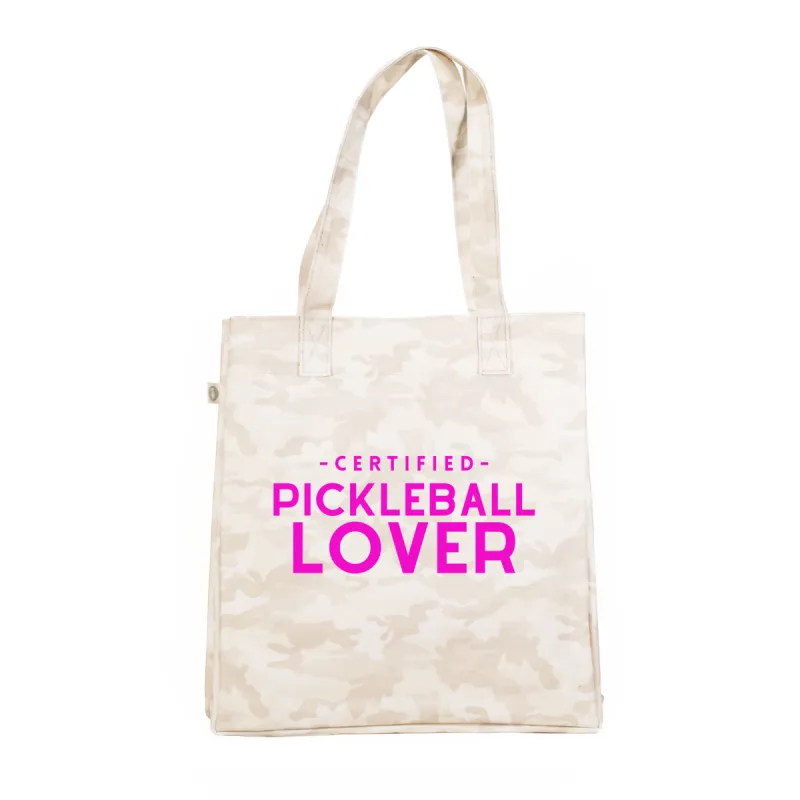 Blush Camo Upright Bag with Neon Pink Certified Pickleball Lover sold by Quilted Koala