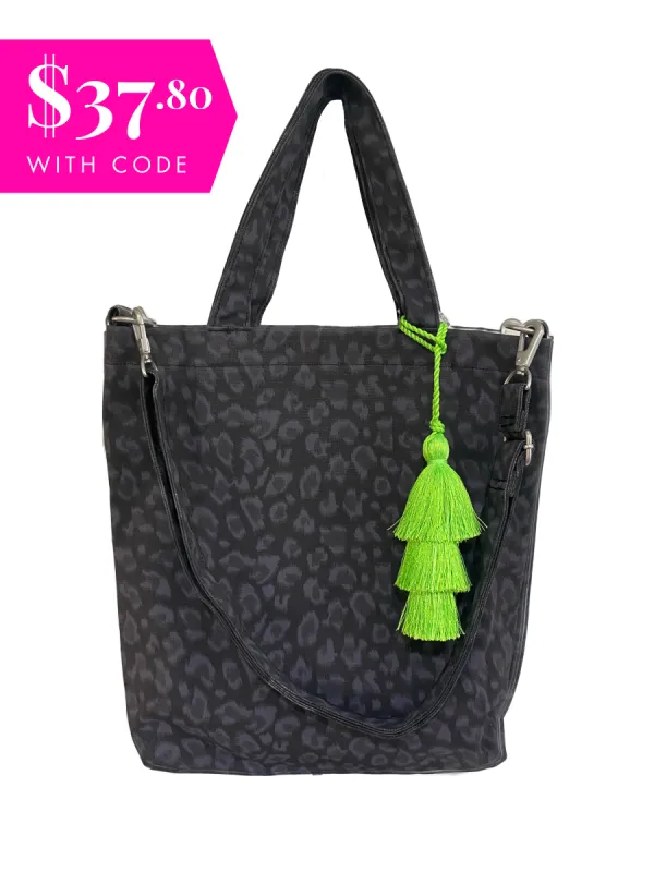 SPECIAL! Black Leopard Crossbody Town Bag + Neon Green Tassel (ONLY $37.80 with code: EXTRA) sold by Quilted Koala