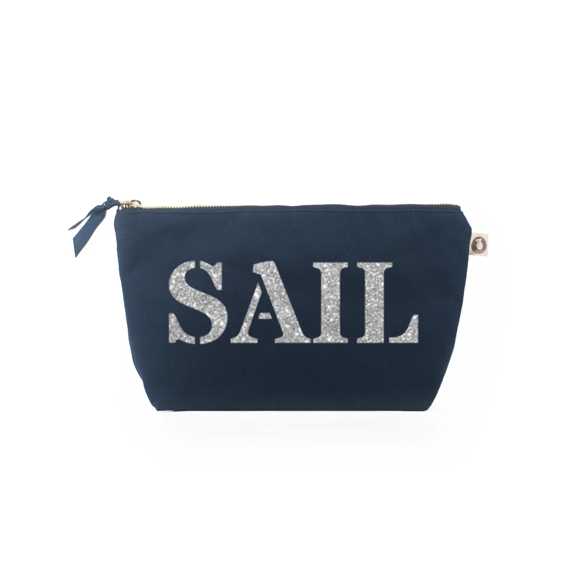 Makeup Bag: Navy with Silver SAIL sold by Quilted Koala