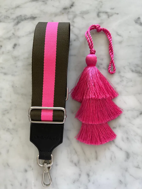 HOLIDAY SET - Koala Navy and Pink Strap and Pink Tassel sold by Quilted Koala