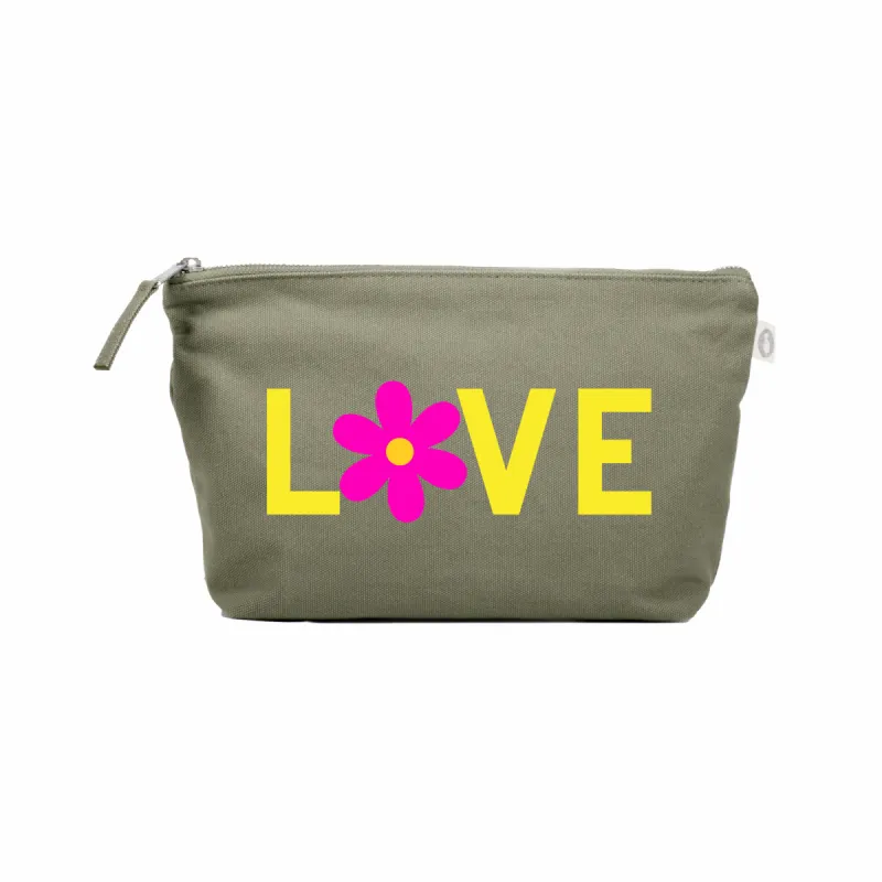 Clutch Bag Olive with Yellow/Pink LOVE Daisy sold by Quilted Koala