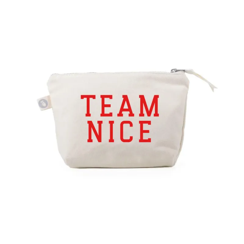 TEAM NICE Natural & Red Matte Makeup Bag sold by Quilted Koala