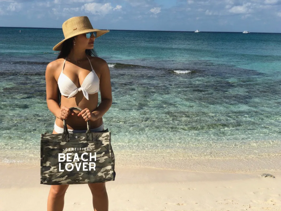 East West Bag: Green Camo with White Matte Certified Beach LOVER sold by Quilted Koala