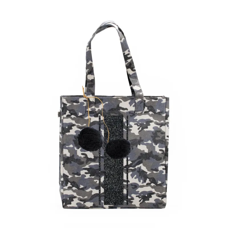 Grey Camo Upright Bag with Black Glitter Triple Stripe and FREE Black Pom Poms Only $86 with code: GIFT86 sold by Quilted Koala
