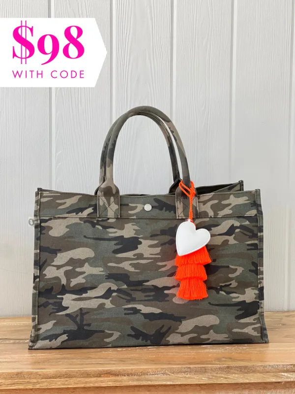 East West Bundle: Green Camo + Neon Orange Tassel + White Heart Charm *ONLY $98 WITH CODE: FIREWORKS* sold by Quilted Koala