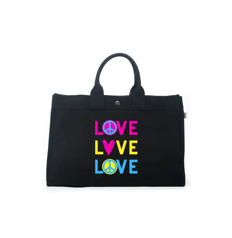 East West Bag: Black LOVE LOVE LOVE sold by Quilted Koala