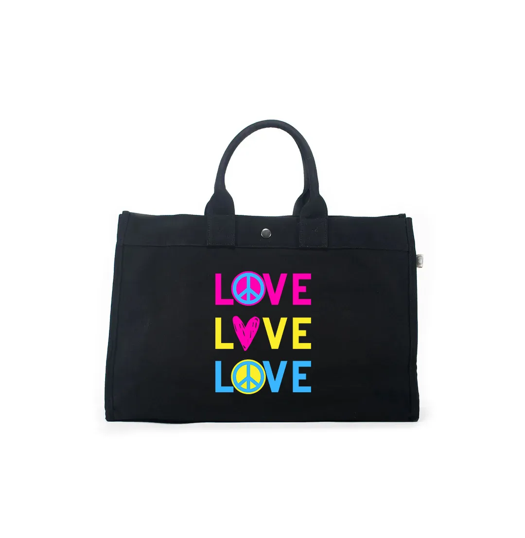 East West Bag: Black LOVE LOVE LOVE sold by Quilted Koala