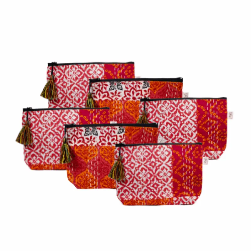 Bridesmaid Gift Bundle: 6 Red & Pink Boho Makeup Bags ONLY $144 WITH CODE: BRIDE sold by Quilted Koala