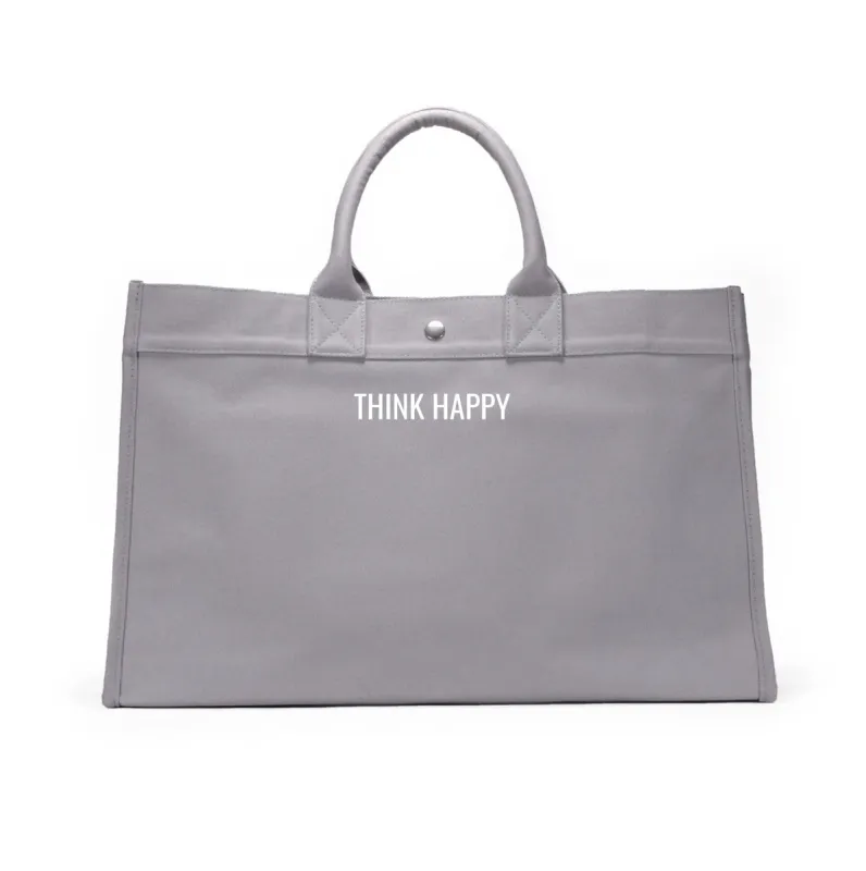 Grey East-West Bag with White Matte Micro "Think Happy" sold by Quilted Koala
