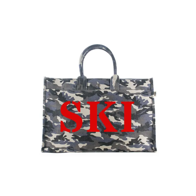 East-West Bag Grey Camouflage with Red Matte SKI sold by Quilted Koala