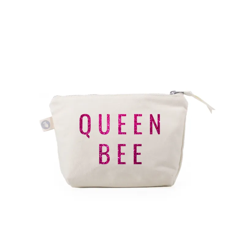QUEEN BEE: Makeup Bag Natural Kanvas with Pink Glitter sold by Quilted Koala