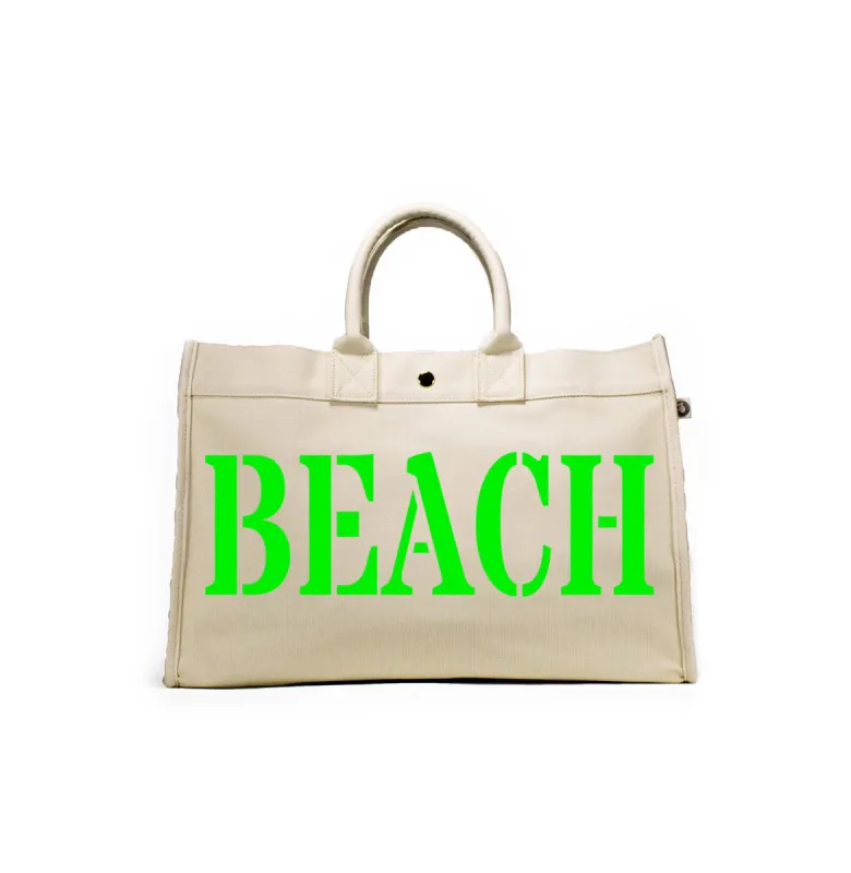 East West Bag: Natural with Neon Green Matte BEACH sold by Quilted Koala