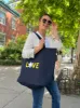 Everything Bag Navy with White/Yellow Daisy LOVE sold by Quilted Koala