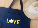 Everything Bag Navy with White/Yellow Daisy LOVE sold by Quilted Koala