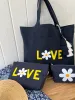 Everything Bag Navy with White/Yellow Daisy LOVE sold by Quilted Koala