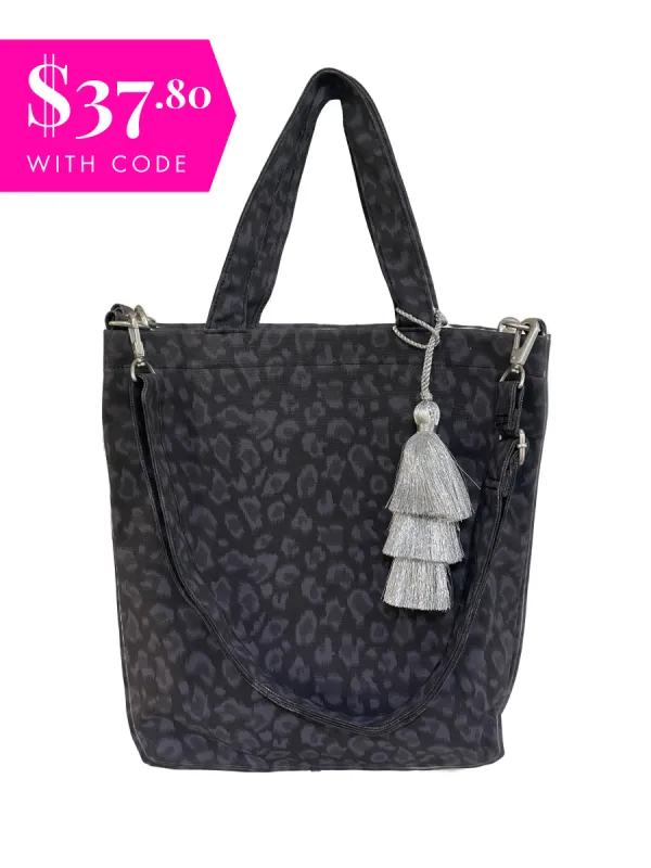 SPECIAL! Black Leopard Crossbody Town Bag + Silver Tassel (ONLY $37.80 with code: EXTRA) sold by Quilted Koala