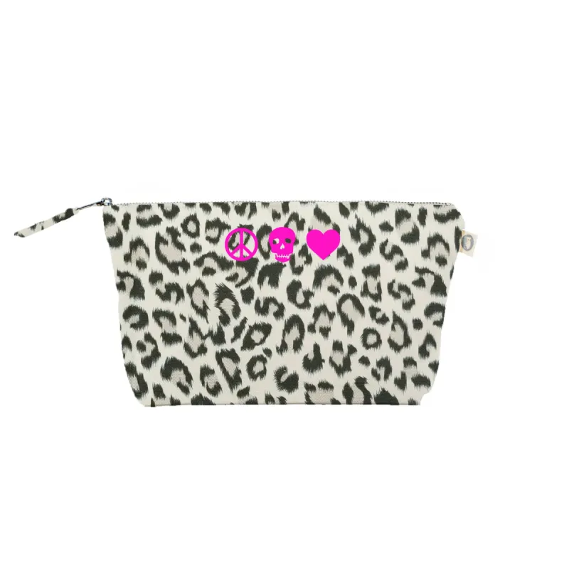 Peace Skull Heart: Clutch Bag Leopard with Neon Pink sold by Quilted Koala