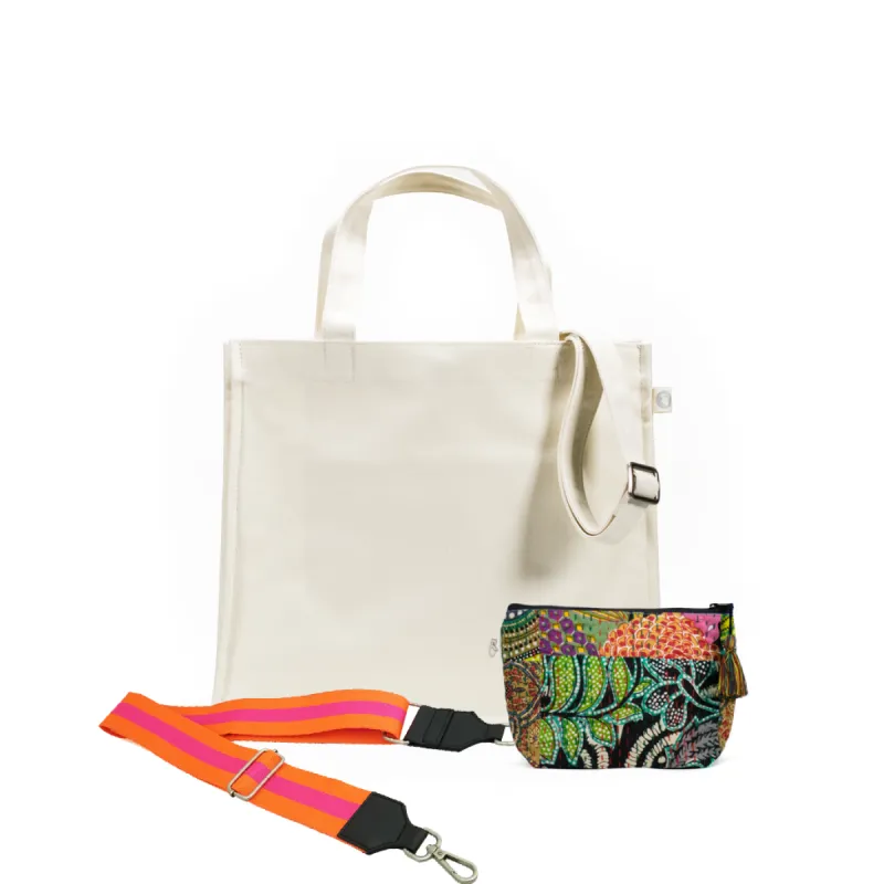 Natural Magazine Bag with Orange/Pink Strap & Dark Multi Boho Makeup Bag (Only $64, plus a FREE Strap + Makeup Bag with code: SUMMER64) sold by Quilted Koala