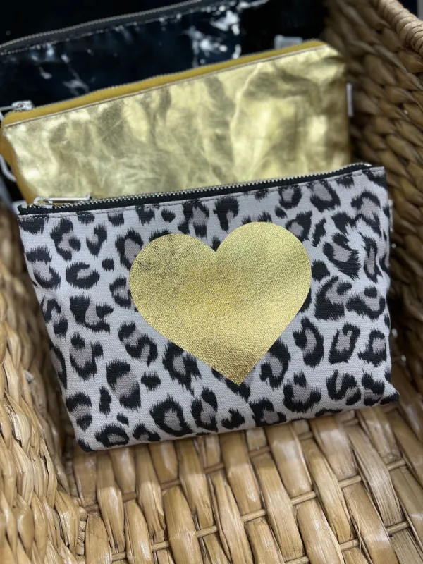 Leopard Makeup Bag with Gold Foil Heart NEW! sold by Quilted Koala