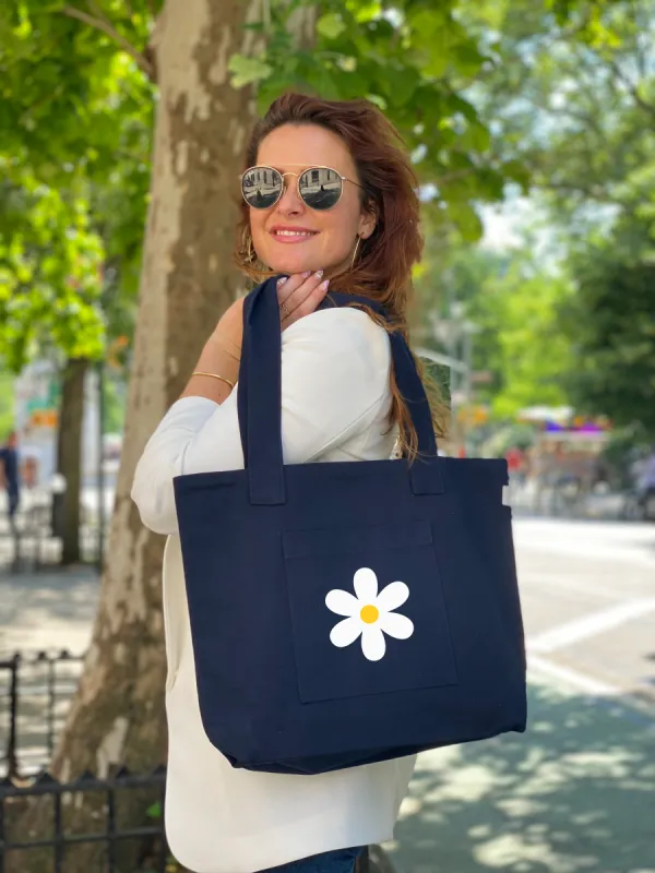 Midi Everything Bag -  White/Yellow Daisy sold by Quilted Koala