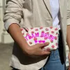 White Floral Makeup Bag Neon Pink Team Bride sold by Quilted Koala