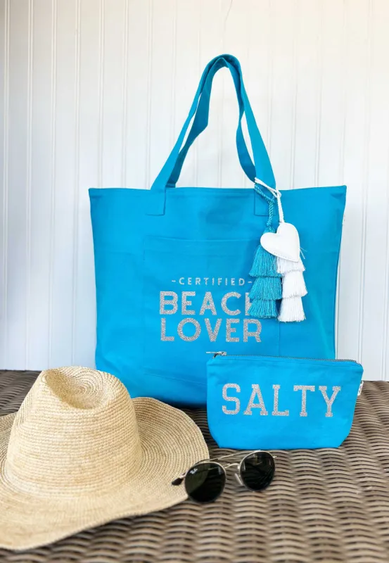 Aqua Everything Bag Silver Glitter CERTIFIED BEACH LOVER sold by Quilted Koala
