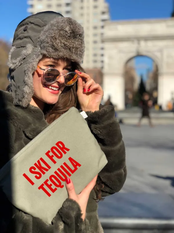 SKI Collection: Clutch Bag Olive with Red Matte I SKI FOR TEQUILA sold by Quilted Koala