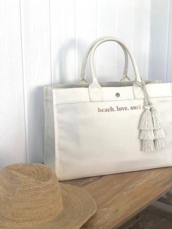 East West Bag: Natural with Rose Gold BEACH LOVE SURF sold by Quilted Koala