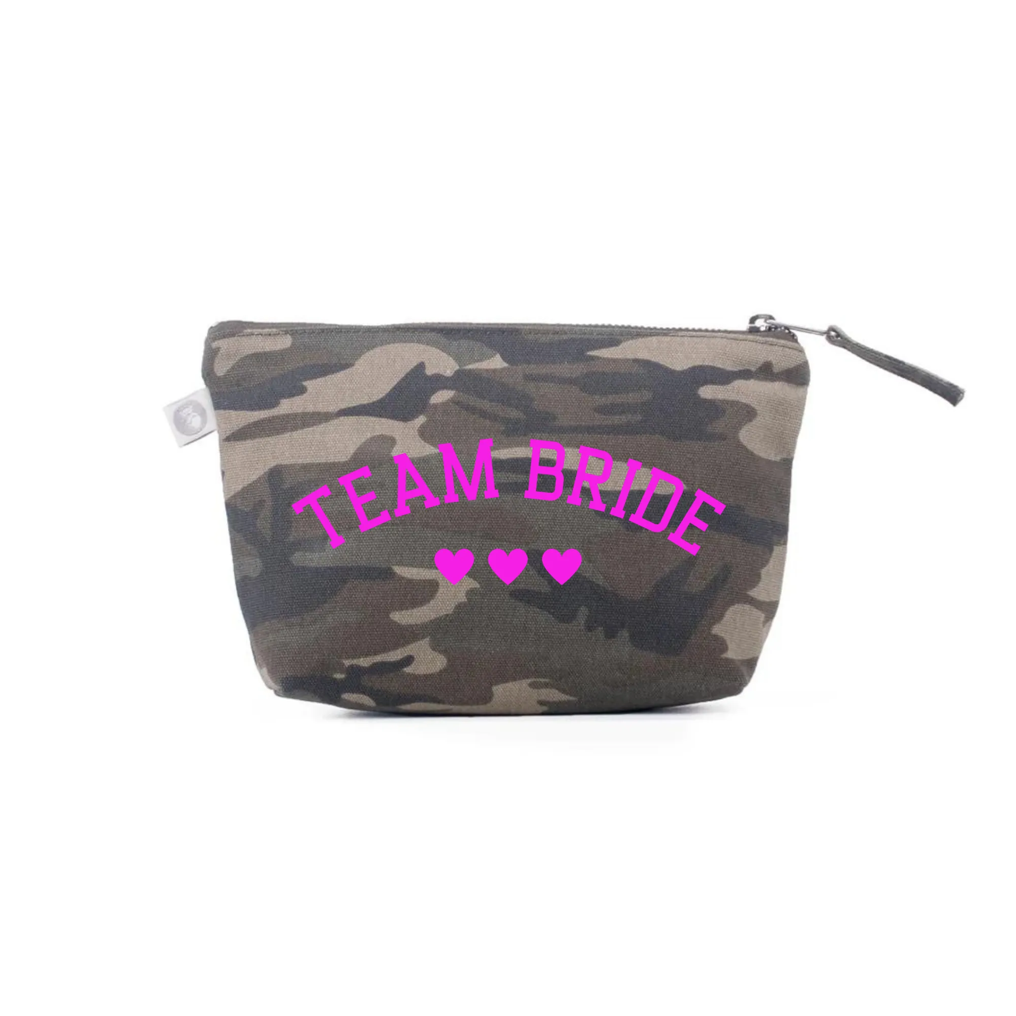 Green Camo Makeup Bag Neon Pink TEAM BRIDE sold by Quilted Koala