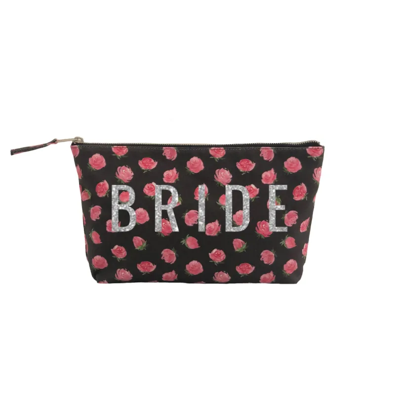 Clutch Bag: Black Floral with Silver Glitter BRIDE sold by Quilted Koala