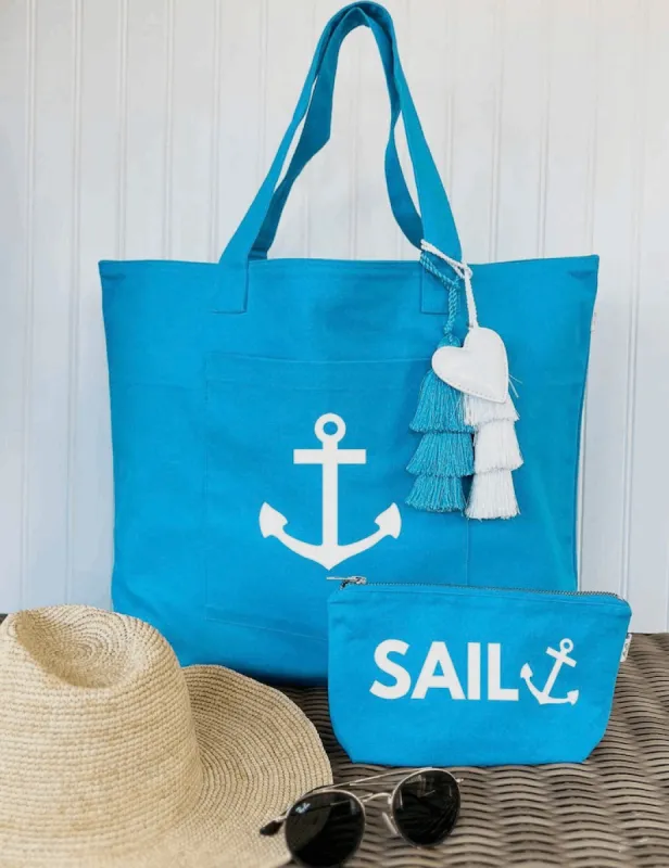 Aqua Everything Bag White Anchor  NEW! sold by Quilted Koala