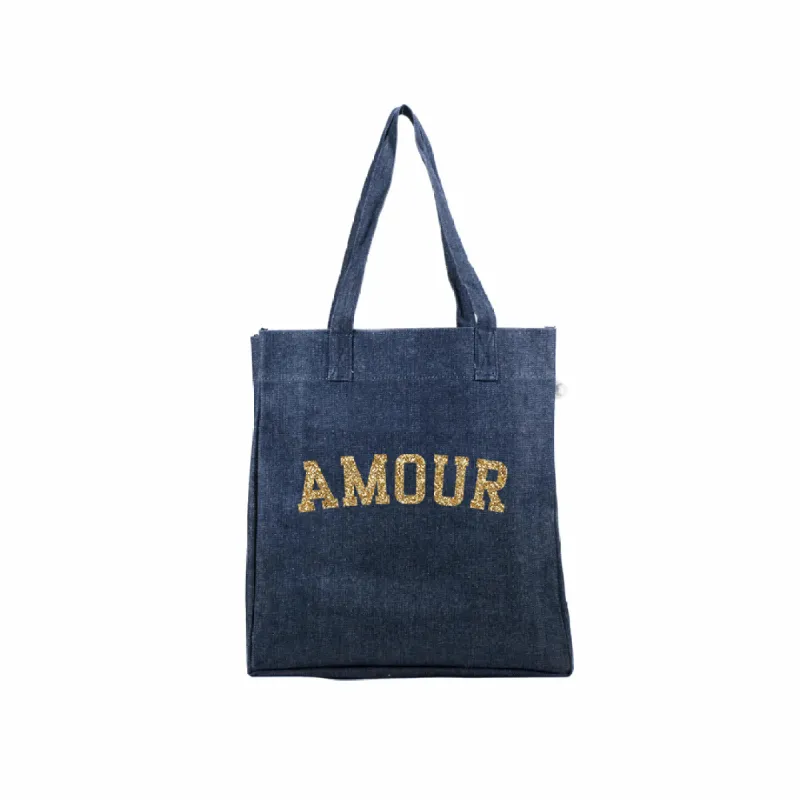 Denim Upright Bag with Gold Glitter AMOUR sold by Quilted Koala